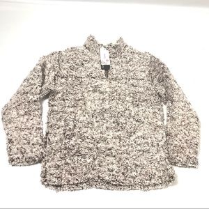 New Women Warm Cozy 1/2 Zip Jacket Top Fuzzy Fur M